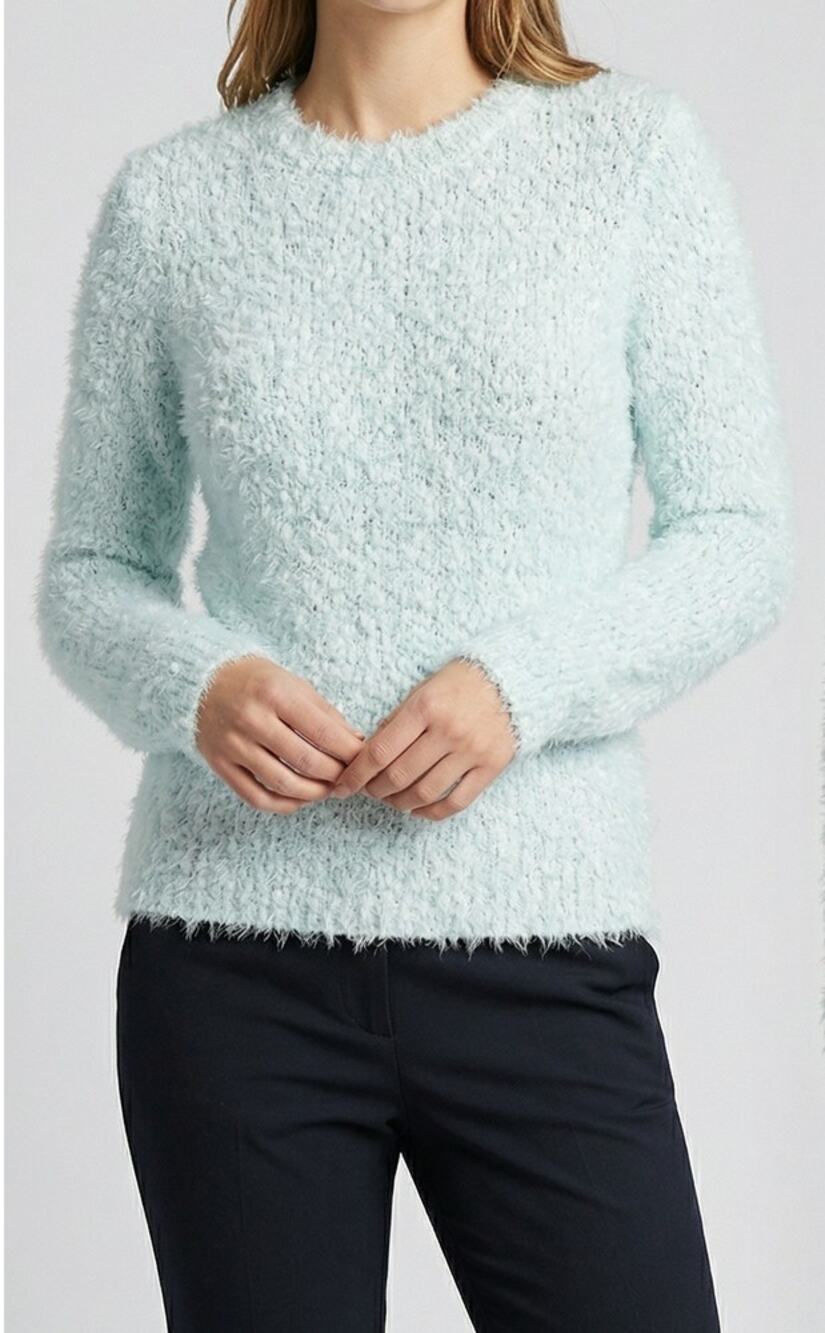 Falls Creek Womens Small Fluffy Crewneck Sweater Blue Green